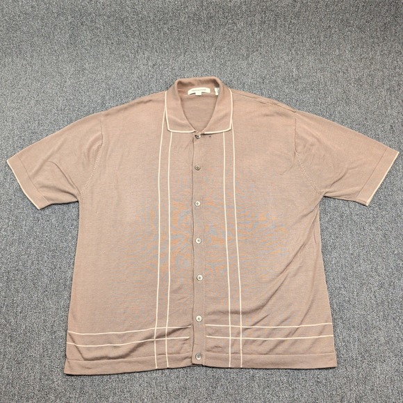 Pronto Uomo Retro 2X Tan Silk Cotton Knit Button Up Bowling Shirt Mid Century — photo 2